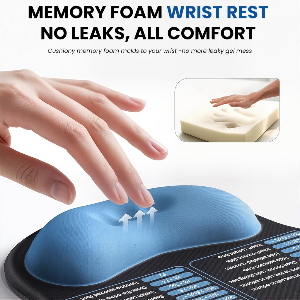 ZORBES Mouse Pad with Wrist Rest for Computer Desk featuring Memory Foam Support & Excel Shortcuts