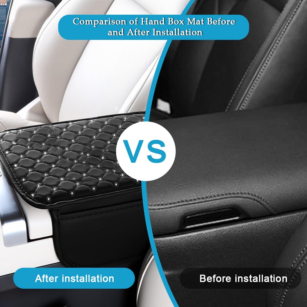 STHIRA Car Arm Rest for Center Console with Storage Pouch and Rhinestone Quilting 30x20cm