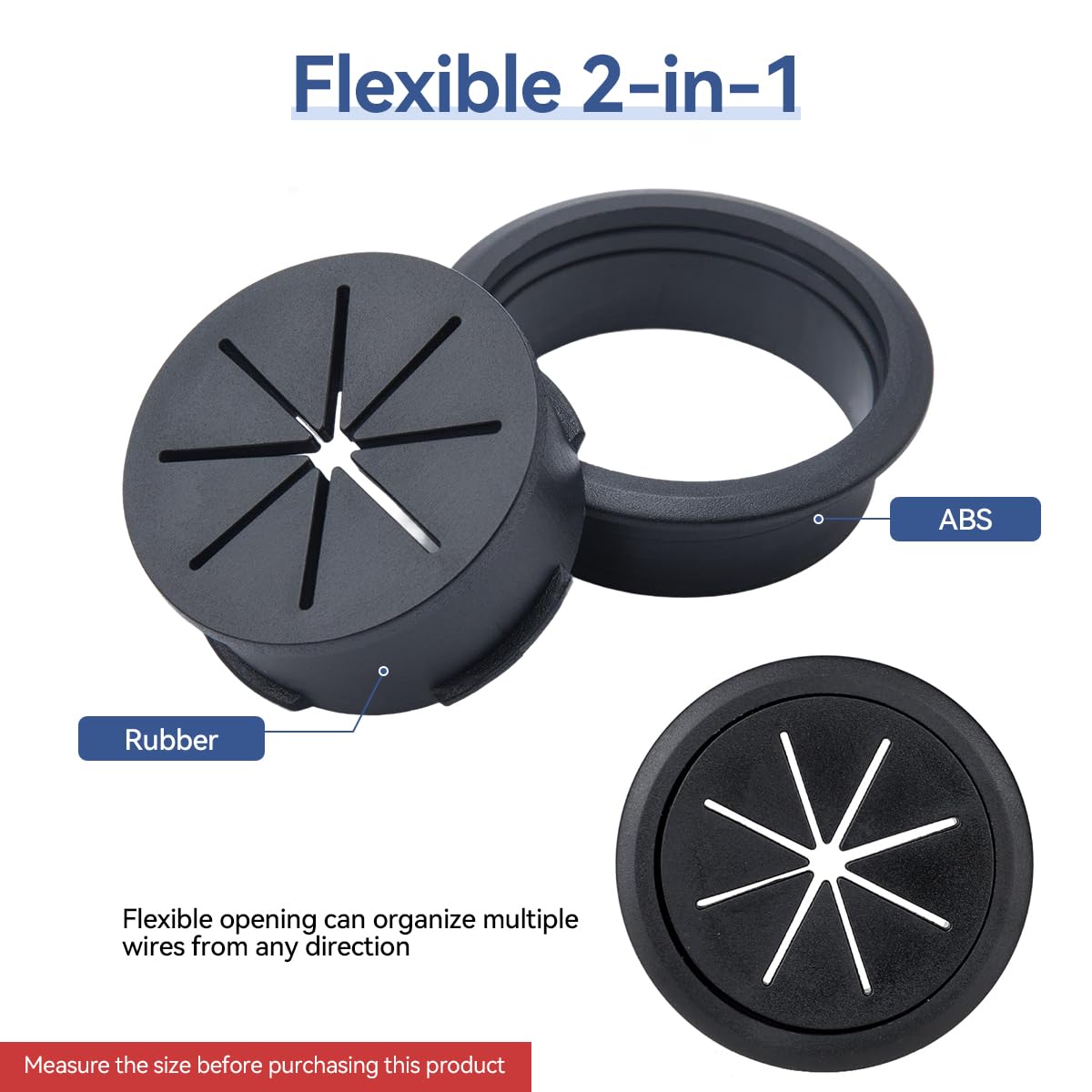 Serplex Desk Grommets for Cable Management 6 pcs 2 inch Rubber Round Covers | Office Setup