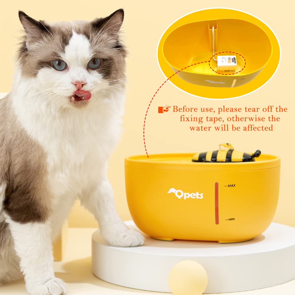 Qpets® 2L Cat Water Fountain, Auto Cat Dog Water Fountain Water Dispenser with Filter, Cartoon Bee Style Water Dispenser for Cat, Dog Water Fountain Dog Water Fountain for Cats Dog Water Bottles