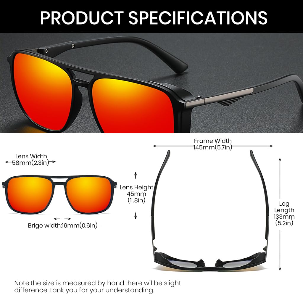 PROBEROS Polarized Sunglasses for Men and Women with UV400 Lens Protection | Full Rim Square Frame and Case
