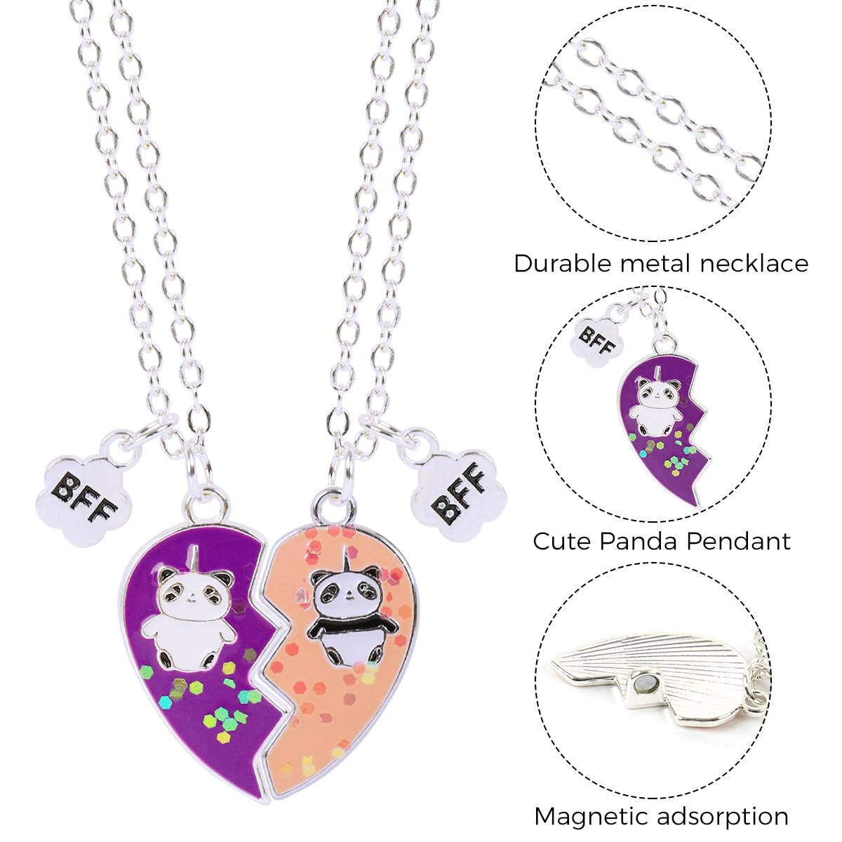 Zibuyu Necklace for Girls featuring Heart-Shaped BFF Panda Pendants | 2 Pcs Friendship Gift