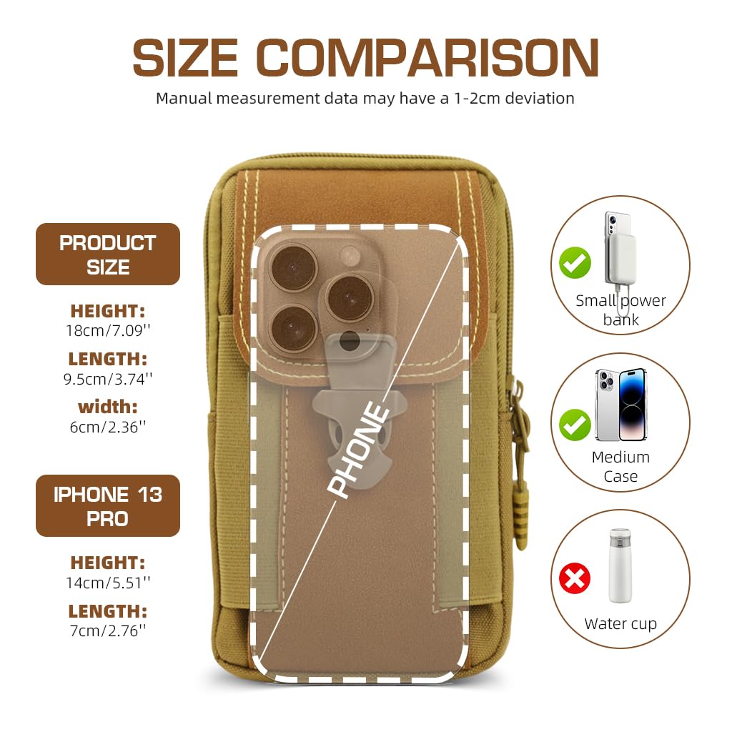 GUSTAVE Belt Pouch for Men with Triple Layer Storage and Quick Release Closure | Waterproof Canvas 6.5 in Phone Holster for Hiking and Work