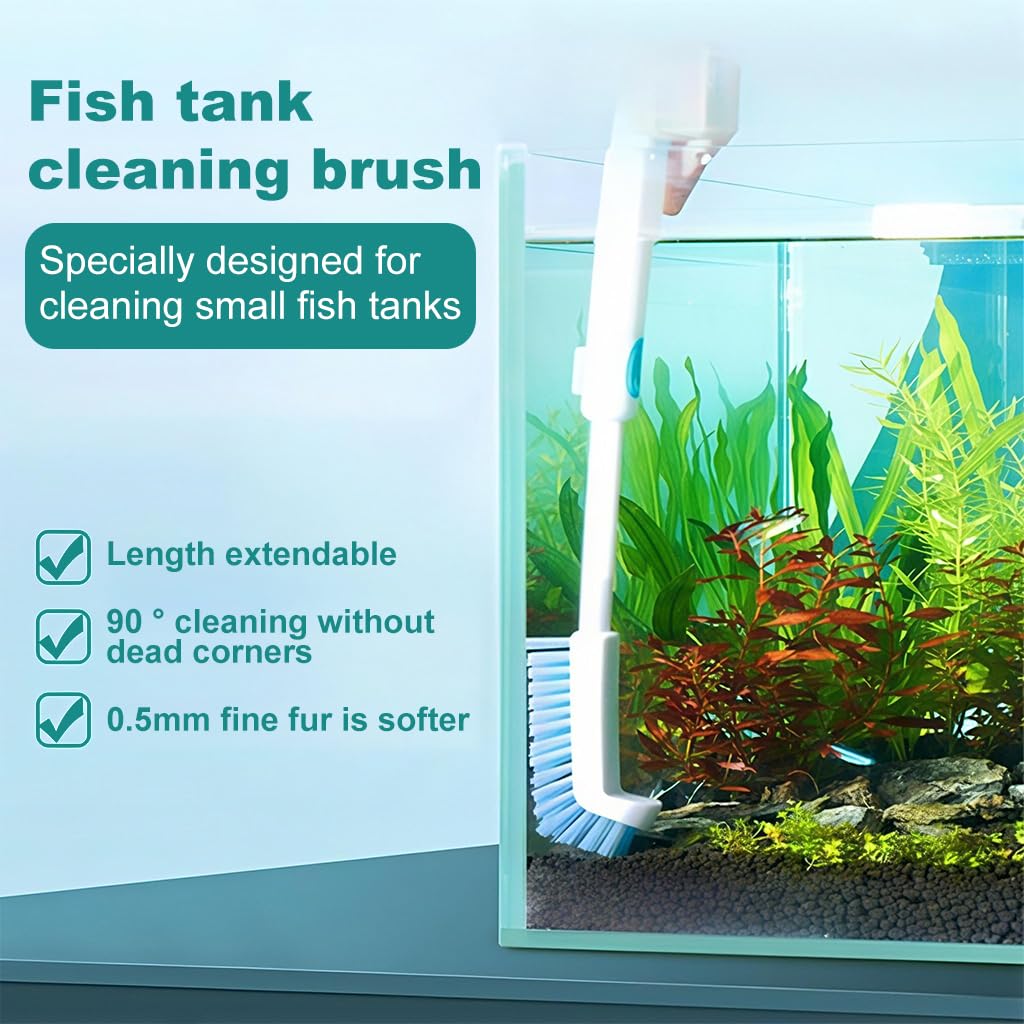 Qpets Aquarium Algae Scraper for Fish Tank Cleaning with Curved Head & Nylon Bristles | Telescopic Handle