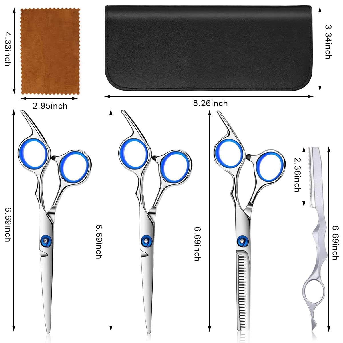 HASTHIP® Professional Hair Dressing & Hair Cutting Thinning Scissors Full Set Kit with Storage Case for Barber & Salon, Men, Women Adult, Kids