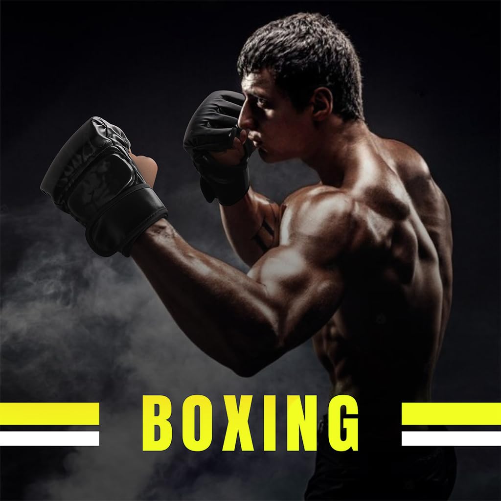 Optifit Boxing Gloves for Adult Training with EVA Foam Insert and Adjustable Wrist Wrap | PU Fingerless Design for Boxing and Muay Thai