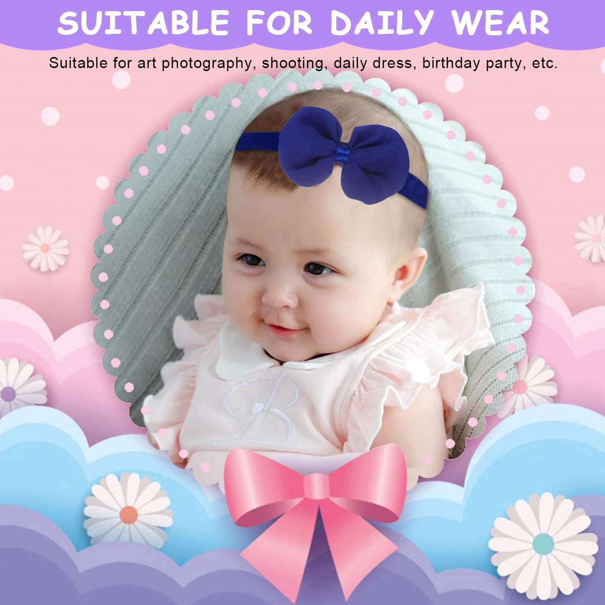 PALAY Girl Headbands for Babies with Stretchy Chiffon Bows 14Pcs Multicolor | Infant Hair Wraps