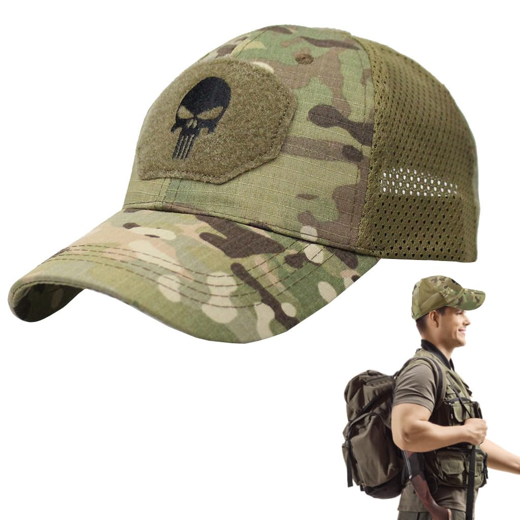 GUSTAVE Tactical Camouflage Sport Baseball Cap for Outdoor Activities | Breathable Cotton Polyester Mesh Hat for Men