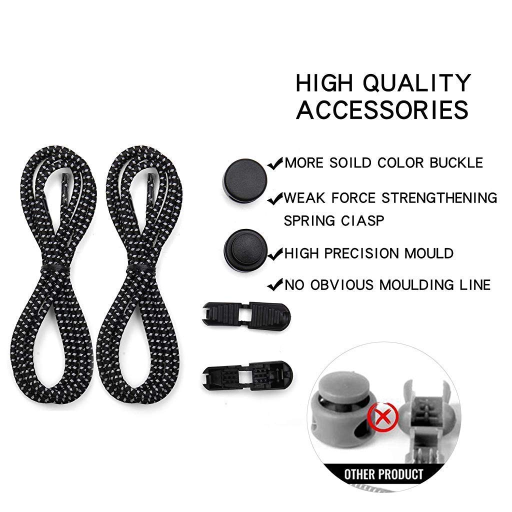 ELEPHANTBOAT® No Tie Shoelaces Elastic Lock Shoe Laces For Adult Sneakers Fits Hiking Boots Board Casual Shoes Black 3PCS