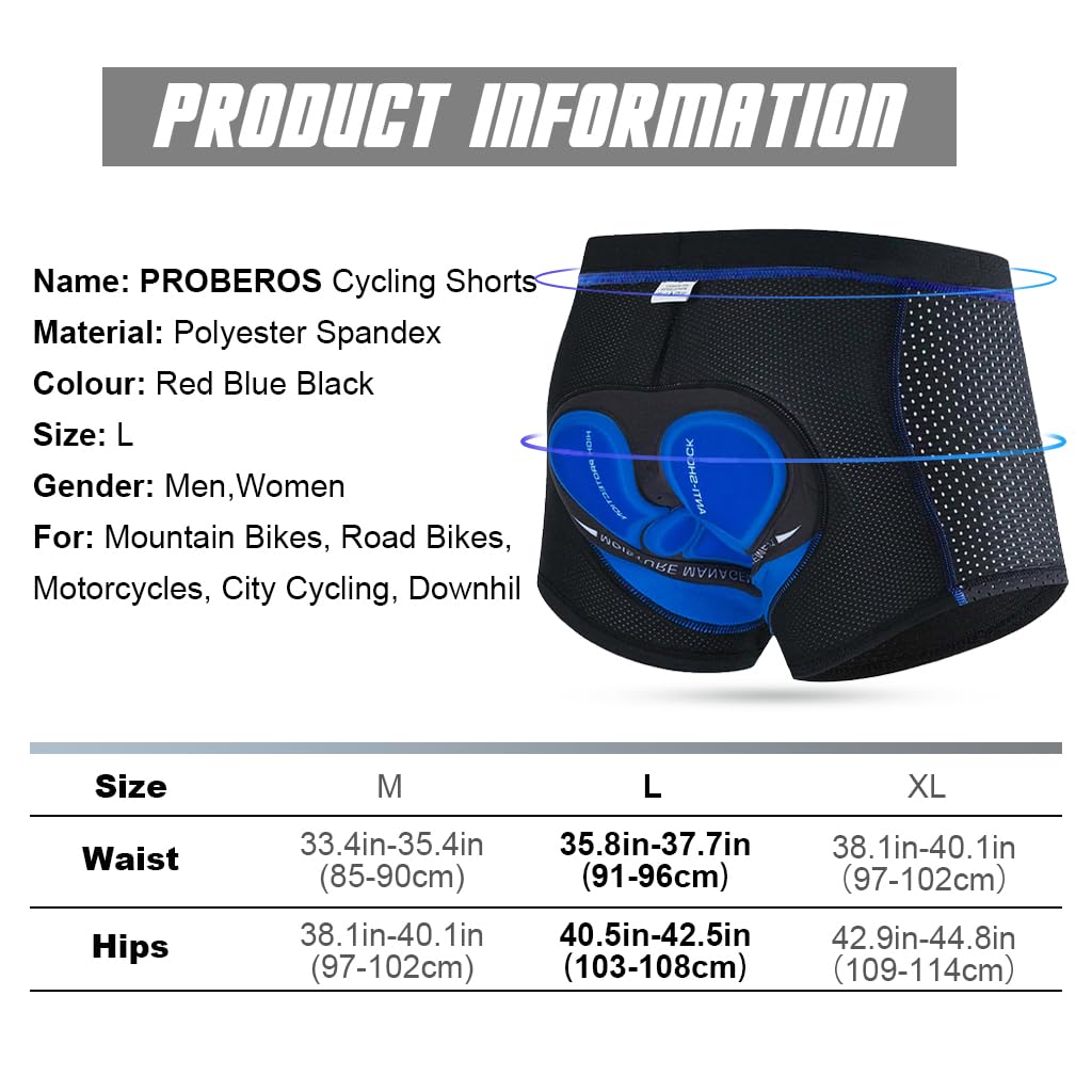 PROBEROS Men’s Cycling Shorts for Long Rides with 3D Gel Padding and Quick Dry Fabric | Blue