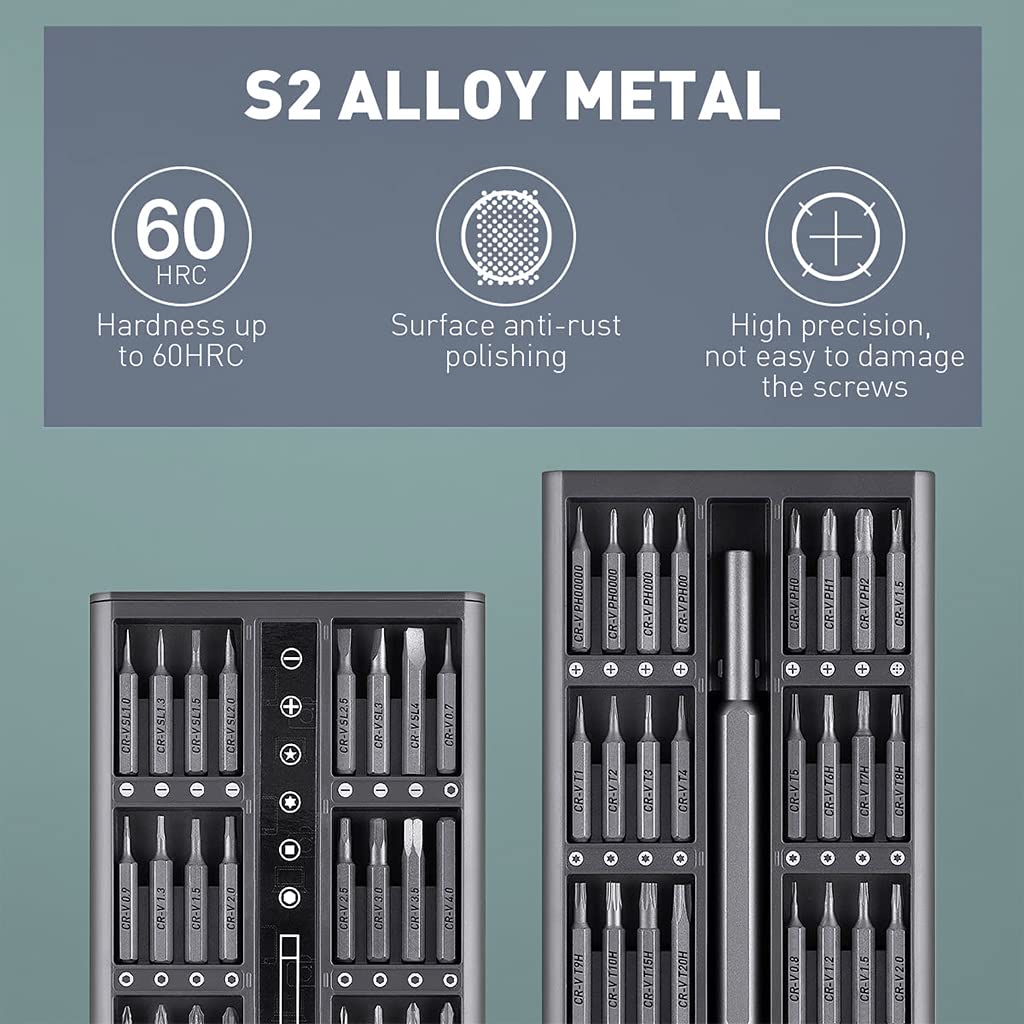 Supvox Screwdriver Set for Phone and Computer Repair with 63 pcs Bits and Magnetic Handle | Chrome Vanadium Steel