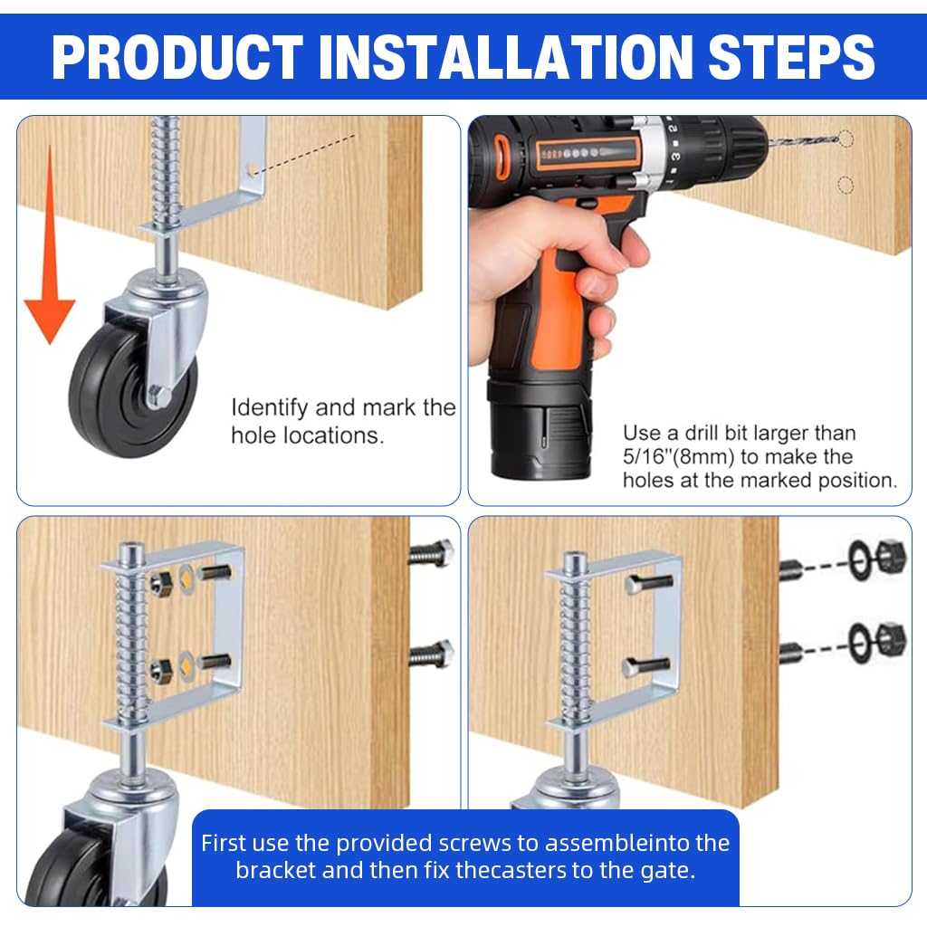 Serplex Gate Caster Wheel for Wooden and Metal Gates with 4 in Spring Loaded Swivel | Zinc Alloy 250–500 lbs Capacity