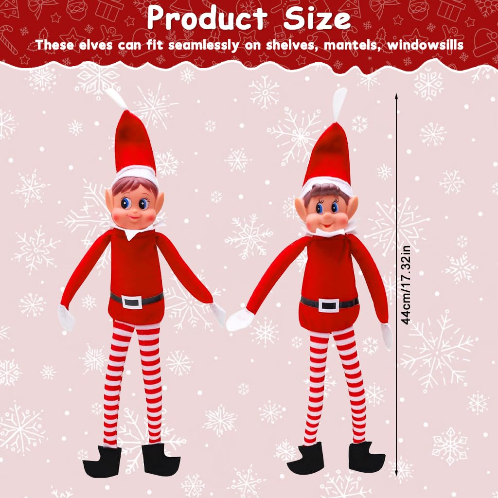 HASTHIP Christmas Elf Figures for Holiday Decor with Poseable Limbs and Soft Red Bodies | 2PCS Set
