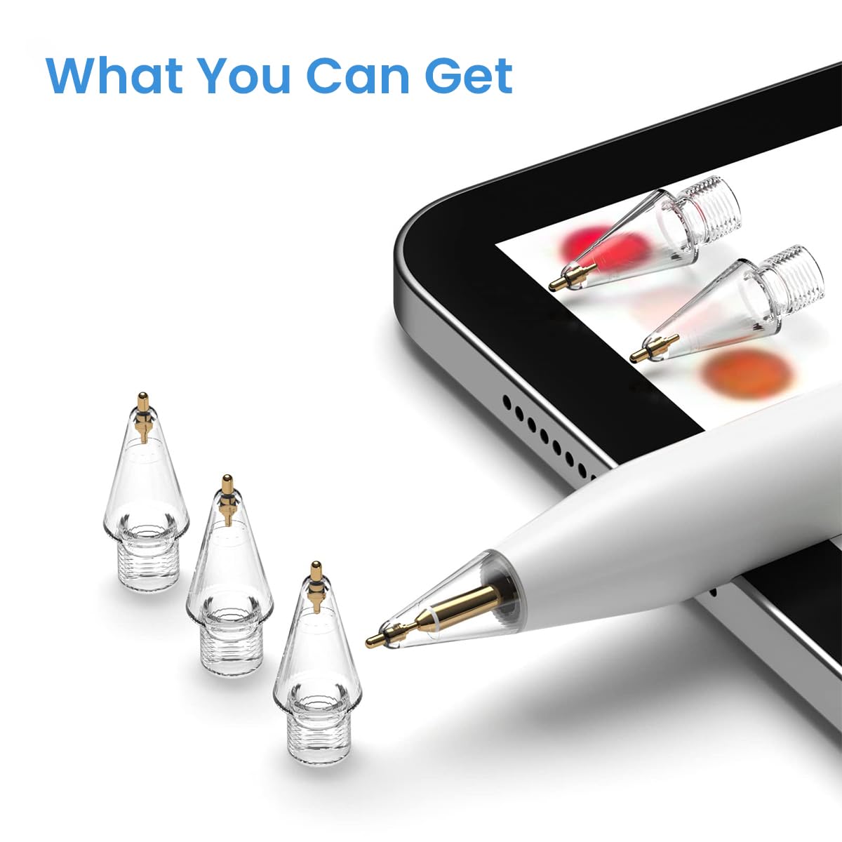 ZORBES Replacement Pencil Tips for Apple Pencil 1st & 2nd Gen 3pcs 0.6mm–1.5mm with Transparent Metal Nibs