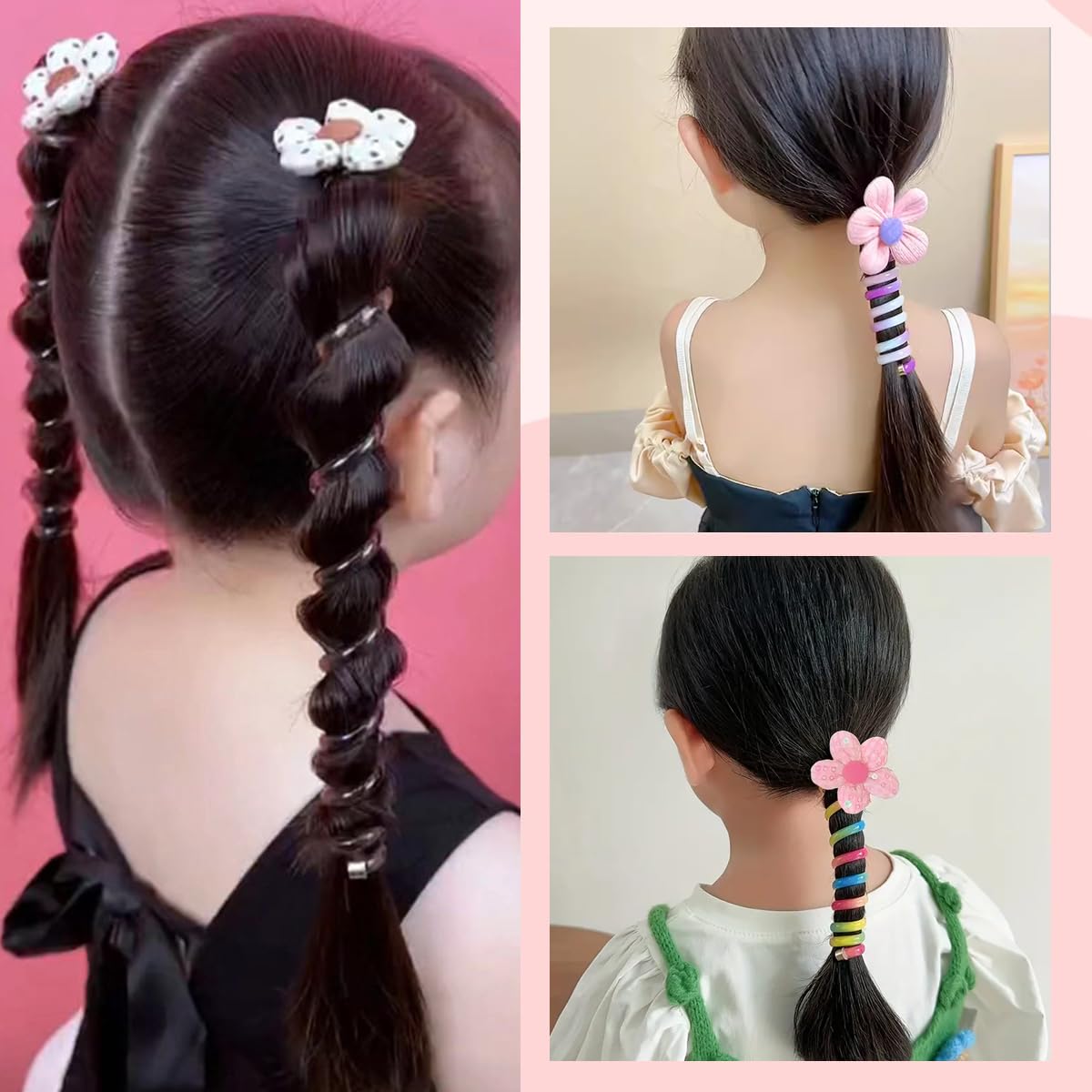 PALAY® 4pcs Braids Hair Ties for Girls Spring Hair Ties Cute Cartoon Hair Ties Elastic Hair Ties Ponytail Maker Braids Spiral Hair Ties Beautiful Hair Accessories for Girls