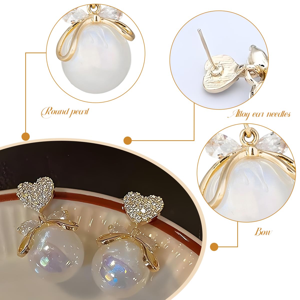 ZIBUYU Pearl Stud Earrings for Women featuring Heart-Shaped Crystal Design | Elegant Gift