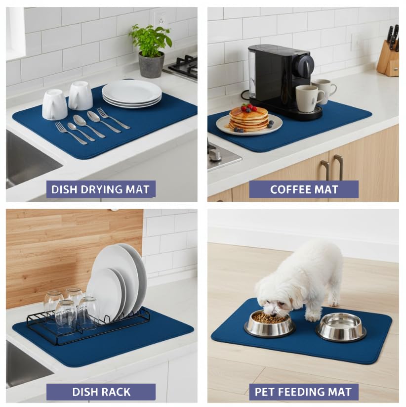 ZIBUYU Dish Drying Mat for Kitchen Counter with Non Slip Reversible Design 16x18 in | Super Absorbent Microfiber Quick Dry Pad