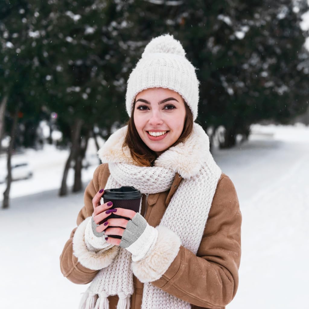 Gustave Winter Warm Gloves for Women with Fingerless Design and Soft Chinlon in Grey & Pink | Chic Device-Friendly Gift