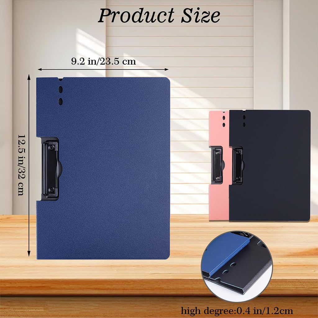ZIBUYU A4 File Folder Clipboard for Office and School with 100 Sheet Capacity featuring 360° Flip Cover and Pen Holder | Waterproof PP Dark Blue