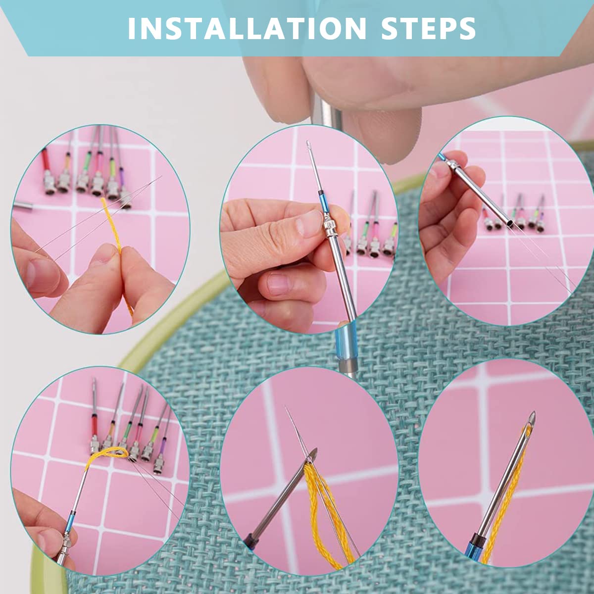 HASTHIP Punch Needle Set for DIY Embroidery with 36 pcs Needles 6 Sizes and Silver Handle