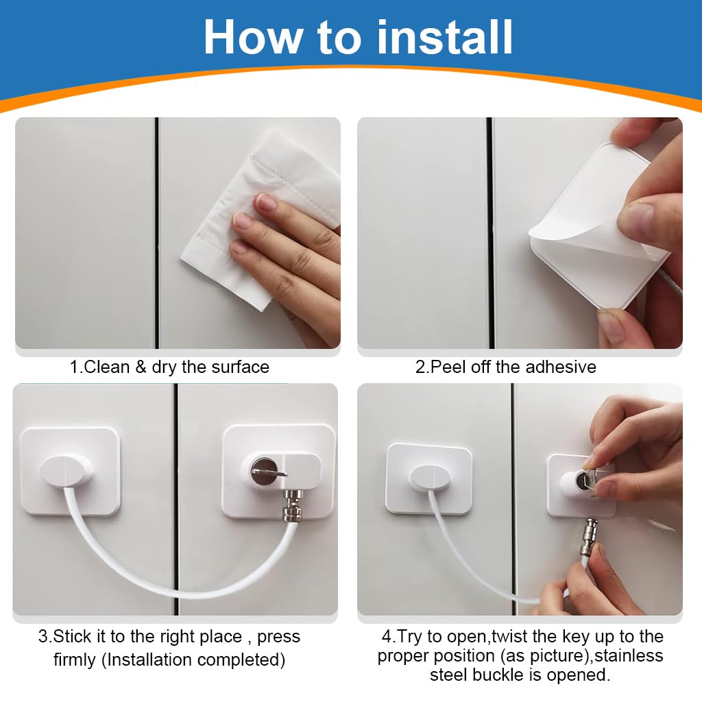 STHIRA Child Lock for Drawers and Refrigerator with Keys featuring Stainless Steel Chain | Self Adhesive 2Pcs Safety Device