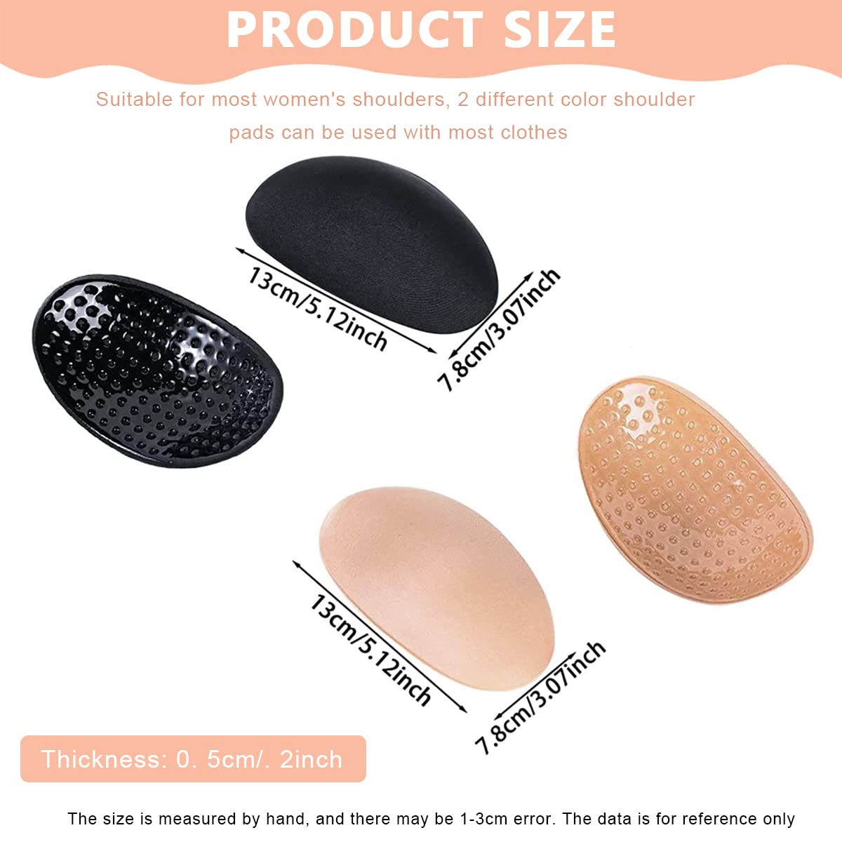 PALAY 2 Pairs Shoulder Push-up Pads for Women Clothing, Silicone Sponge Adhesive Shoulder Pads Reusable Breathable Shoulder Enhancer Pads- Black & Flesh Color