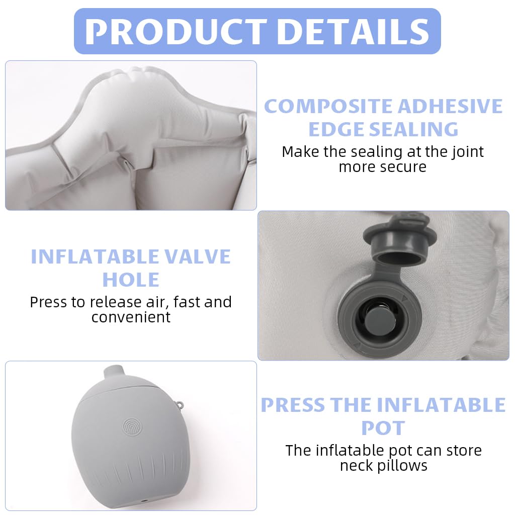 HANNEA Inflatable Neck Pillow for Travelling with Ergonomic Crown Support and Cool Touch Fabric | Packable Cervical Pillow for Neck Pain Relief