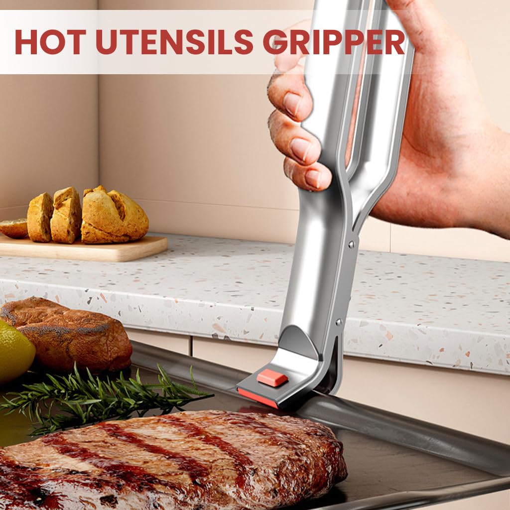 Supvox Tongs for Hot Utensils with Non Slip Grooved Silicone Tips and Stainless Steel Handle | Safe Heat Protection for Microwave Oven and Air Fryer