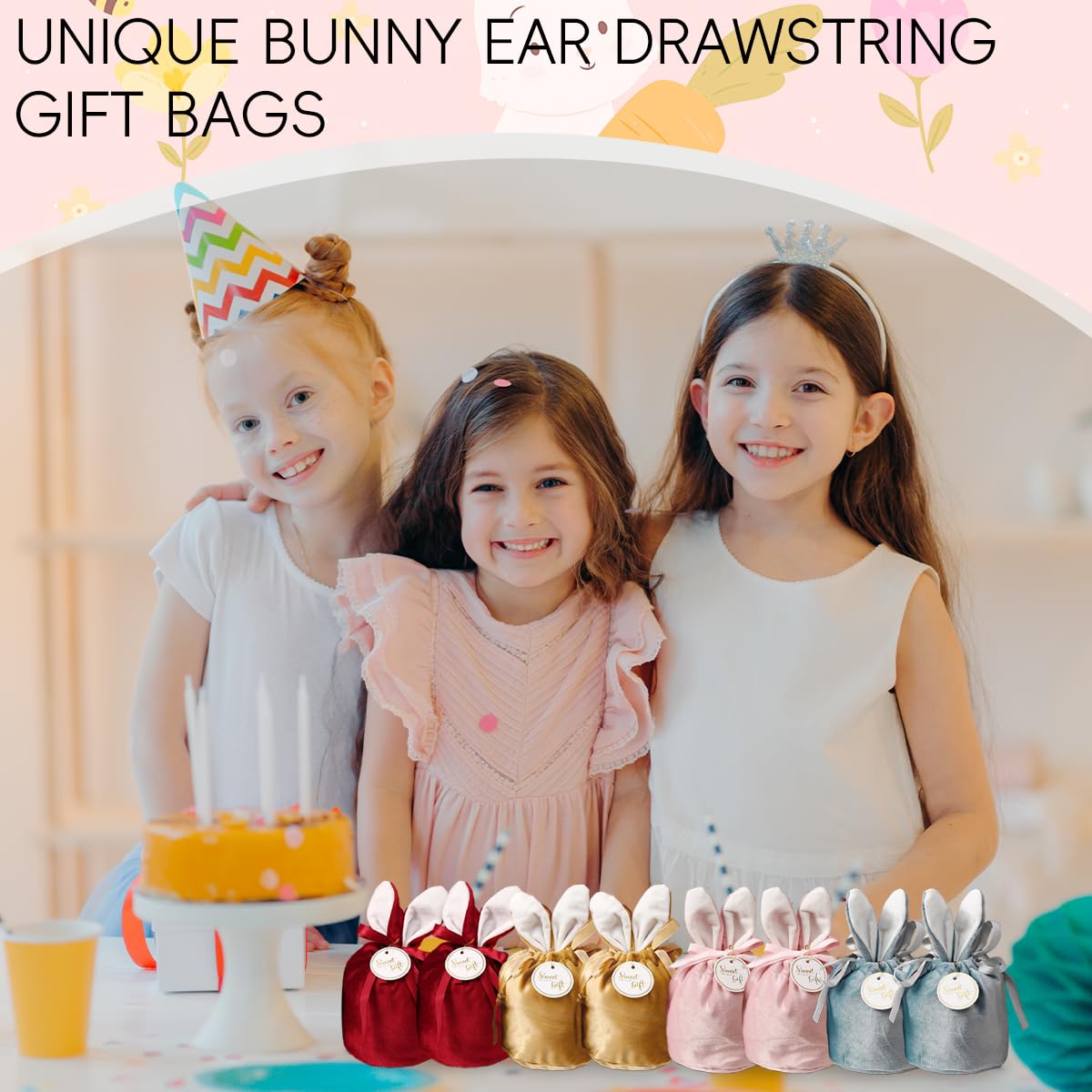 HASTHIP Gift Bags 8Pcs for Jewelry and Candy featuring Bunny Ear Drawstring Velvet 10x12.5cm