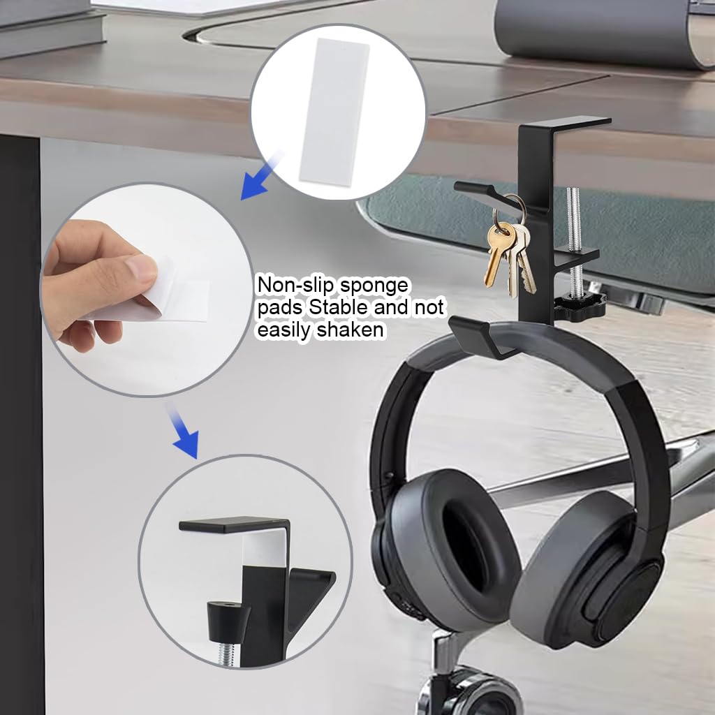 ZORBES Underdesk Hook Hanger for Office and School Desks featuring Dual Hook Screw Mount Aluminum Alloy Organizer | Black