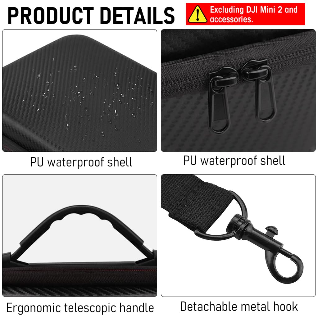 ZORBES Nylon Travel Carrying Case for DJI Mini 2 with Smooth Double Zipper 29×21×11cm | PU Hard Cover and Adjustable Shoulder Strap
