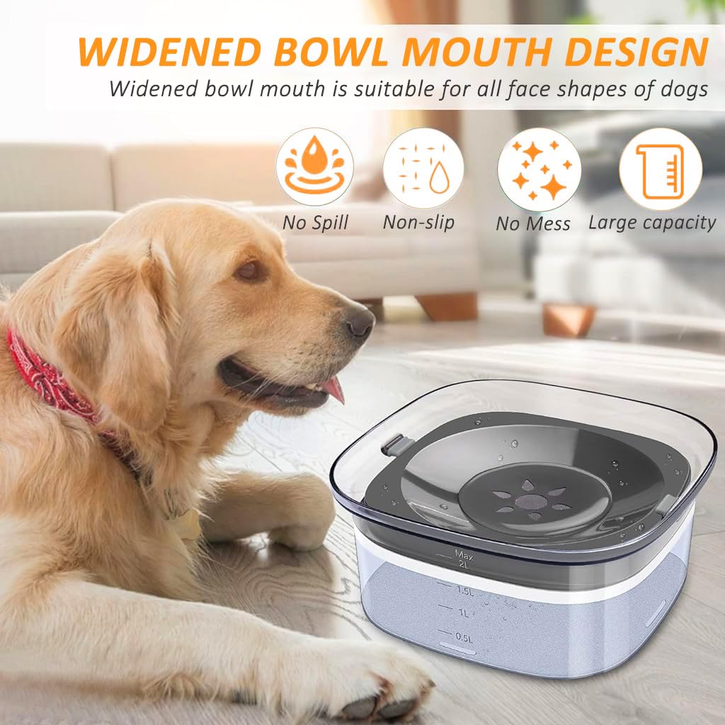 Qpets® Dog Water Bowl 2L No Spill Dog Water Bowl PP Large Capacity Water Bowl Water Dispenser for Dog Sanitary Water Bowl Drinking Bowl for Dog Cat