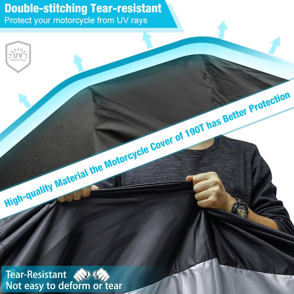 STHIRA® Motorcycle Cover,Motorbike Cover All Season Universal Weather Waterproof Sun Outdoor Protection with Lock-Holes & Storage Bag,XXL Motorcycles Vehicle Cover Use