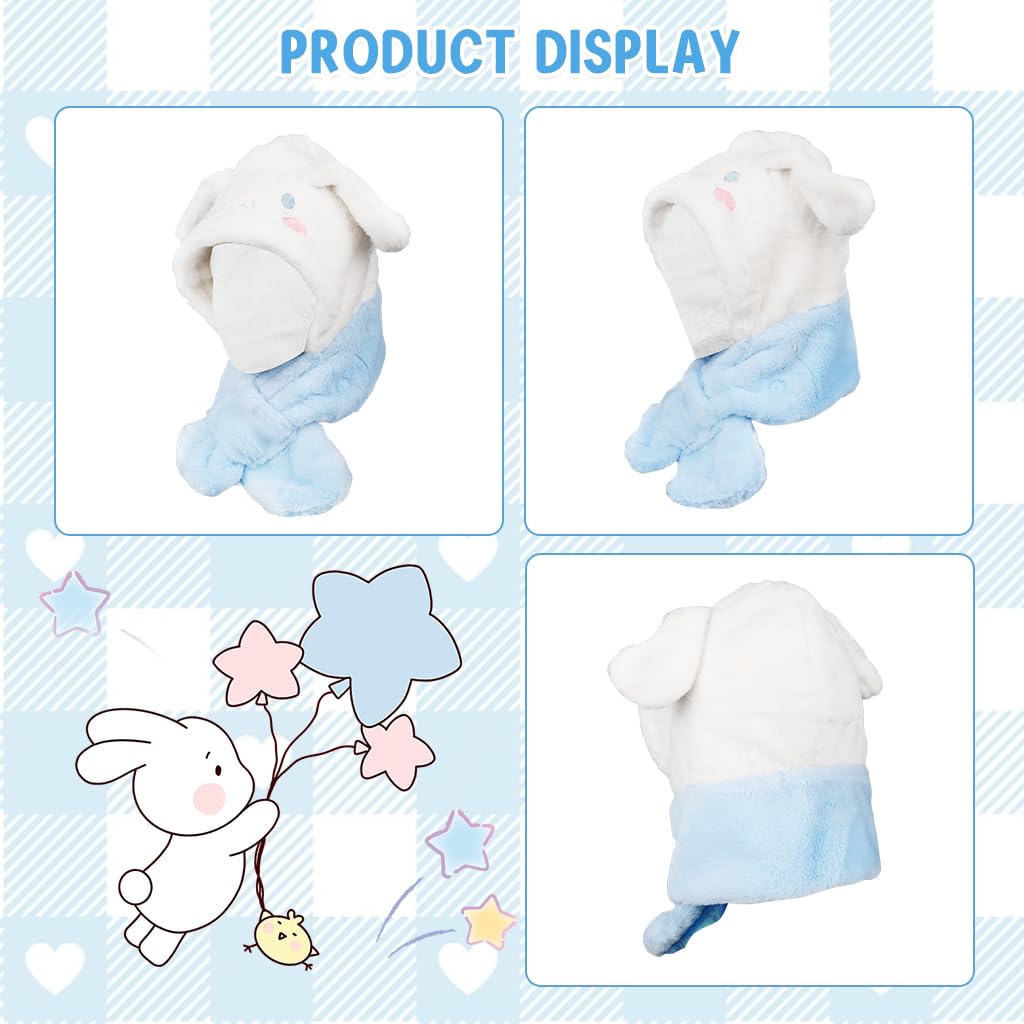 PATPAT Kids Scarf Cap Set for Winter with 2 in 1 Wrap Around Design | Blue White Fleece for Girls 4–13