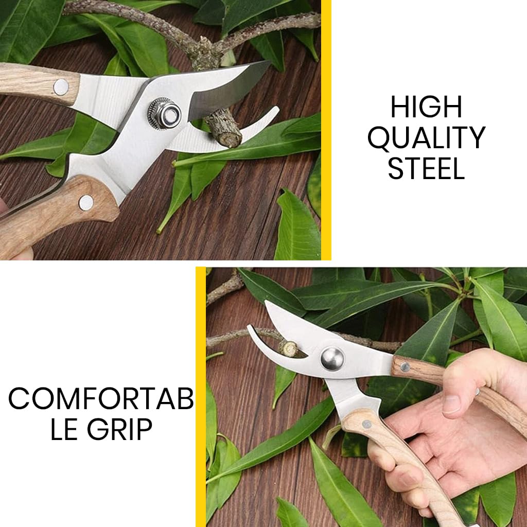 HASTHIP Gardening Scissor Set for Plant Trimming with Safe Lock Clasp & Wooden Handles