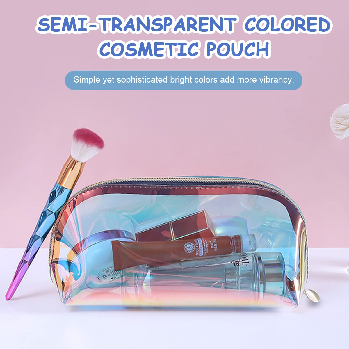 MAYCREATE Cosmetic Bag for Travel and Daily Use featuring 7.5×16×9cm Capacity | Semi‑Transparent TPU Makeup Organizer