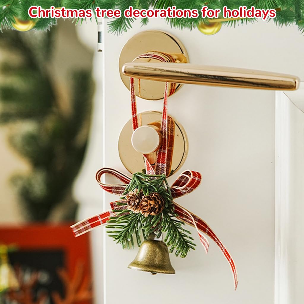 HASTHIP Christmas Jingle Bells for Tree Decoration featuring Ribbon Bow and Pine Cone | Crimson Holiday Ornament