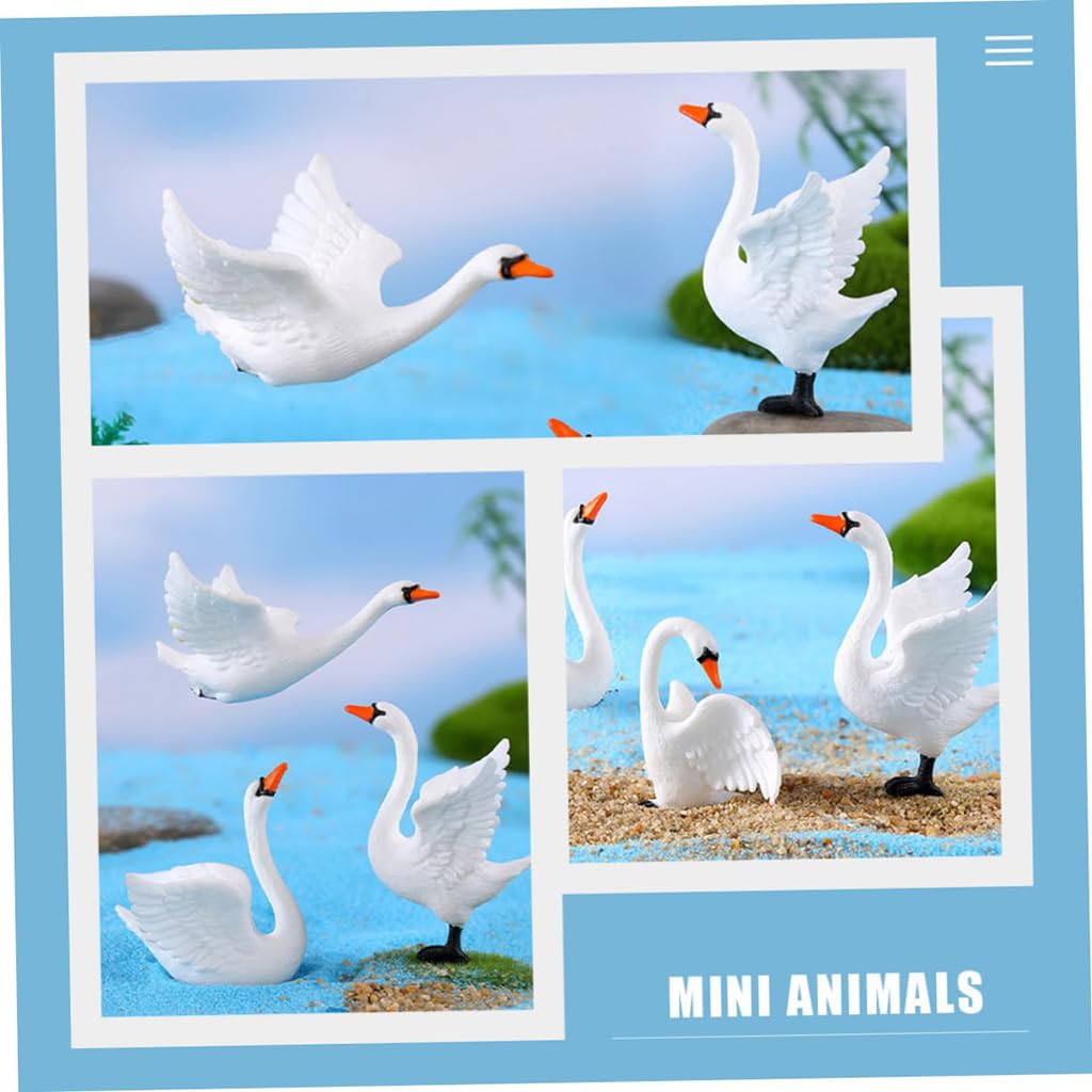 Zibuyu Mini Swan Figurines 4pcs 4.5cm for Garden Decor featuring Hand Painted Resin | Dollhouse and Aquarium Decorations