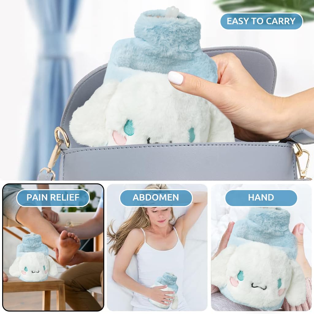 HANNEA Cinnamoroll Hot Water Bag for Period Pain Relief with 1000ml PVC Body and Screw Cap | Plush Cover for Warmth and Comfort