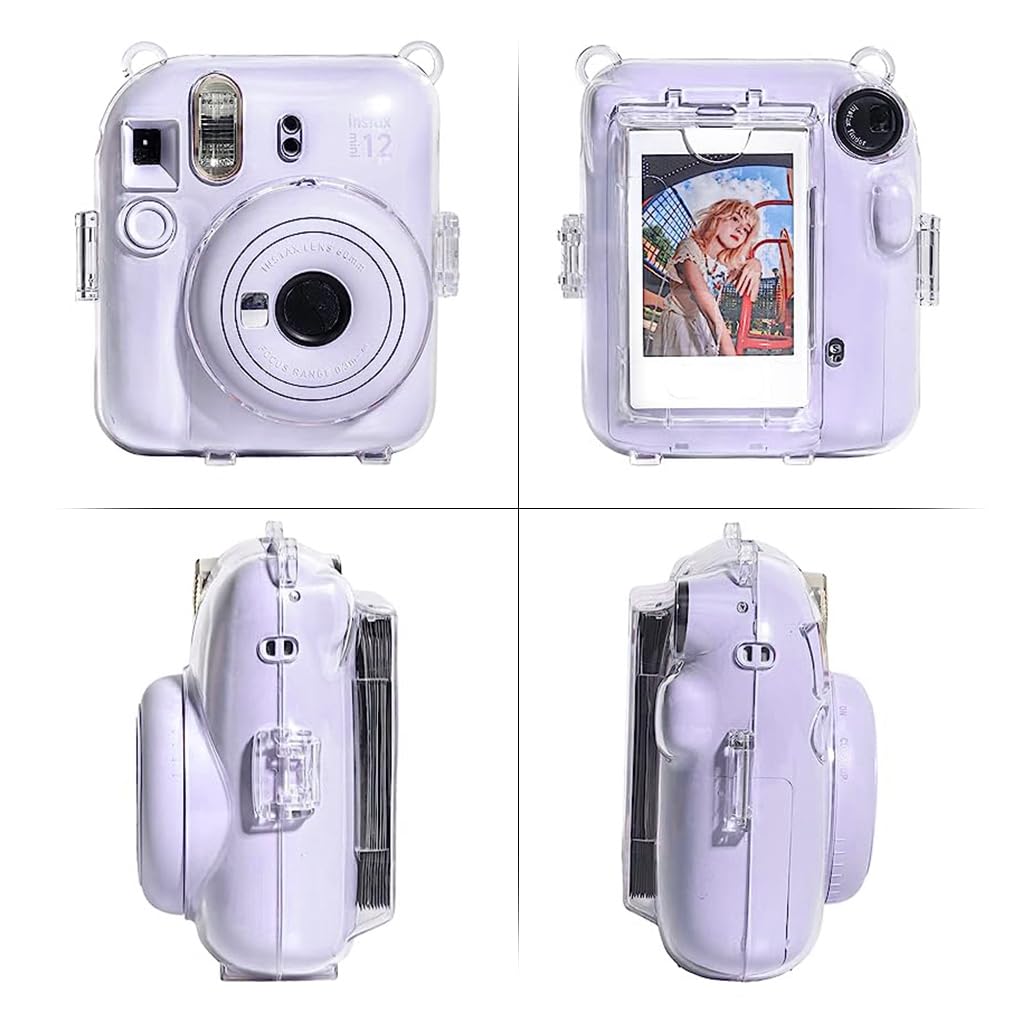 ZORBES® Protective Camera Case for Fujifilm Instax Mini 12 Clear Case with Photo Slot Design, Travel Camera Case for Fujifilm Instax Mini 12 with Adjustable Shoulder Strap, Cartoon Sticker