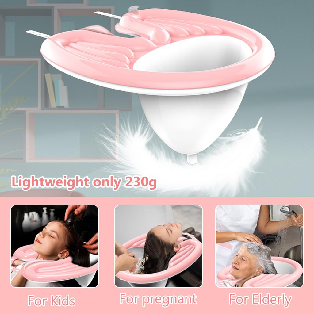 PALAY® Inflatable Hair Washing Basin Rinse with Drain Pipe Hair Washing Basin for Adult, Bedridden Patients, Elderly, Pregnant Women, Adjustable Wearable Lightweight Inflatable Hair Washing Basin