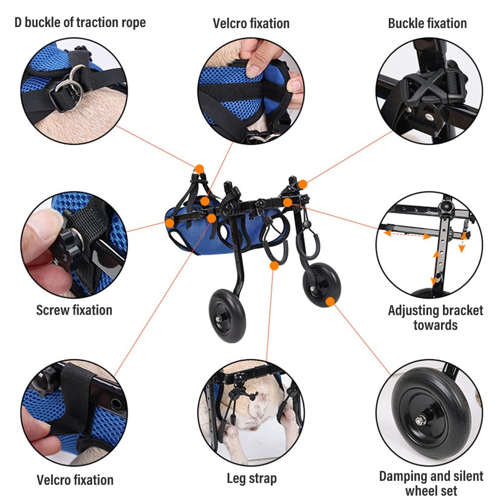Qpets Dog Wheelchair for Back Legs featuring Double Ring Leash Design and Nylon Frame | Adjustable Fit for Small Disabled Dogs