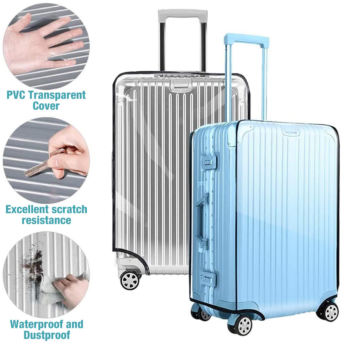 ZIBUYU® Suitcase Covers for Trolley Suitcase Waterproof Dustproof Trolley Bag Cover Transparent PVC Luggage Cover Reuseable Luggage Covers For Trolley Suitcase - 28 Inch