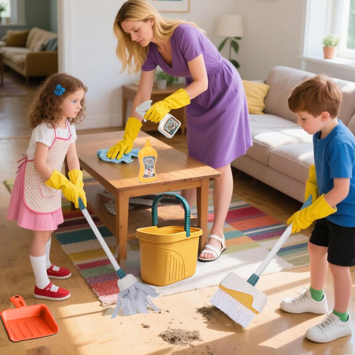 PATPAT Kids Cleaning Tool Set for Pretend Play with 12 Pieces | Educational Toy Kit