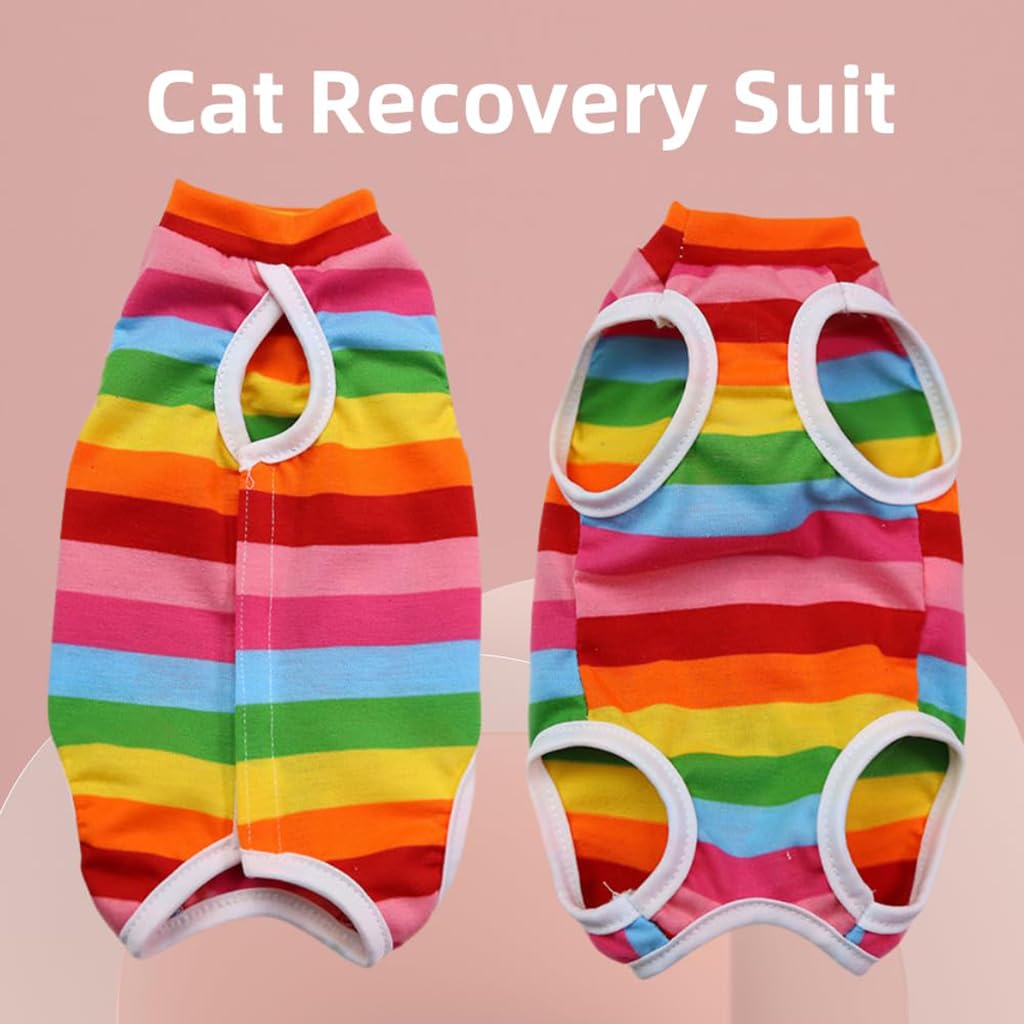 ZIBUYU Dog and Cat Summer Vest Dress for Surgery Recovery with Stretch Fabric XL 40 cm | Rainbow Stripe