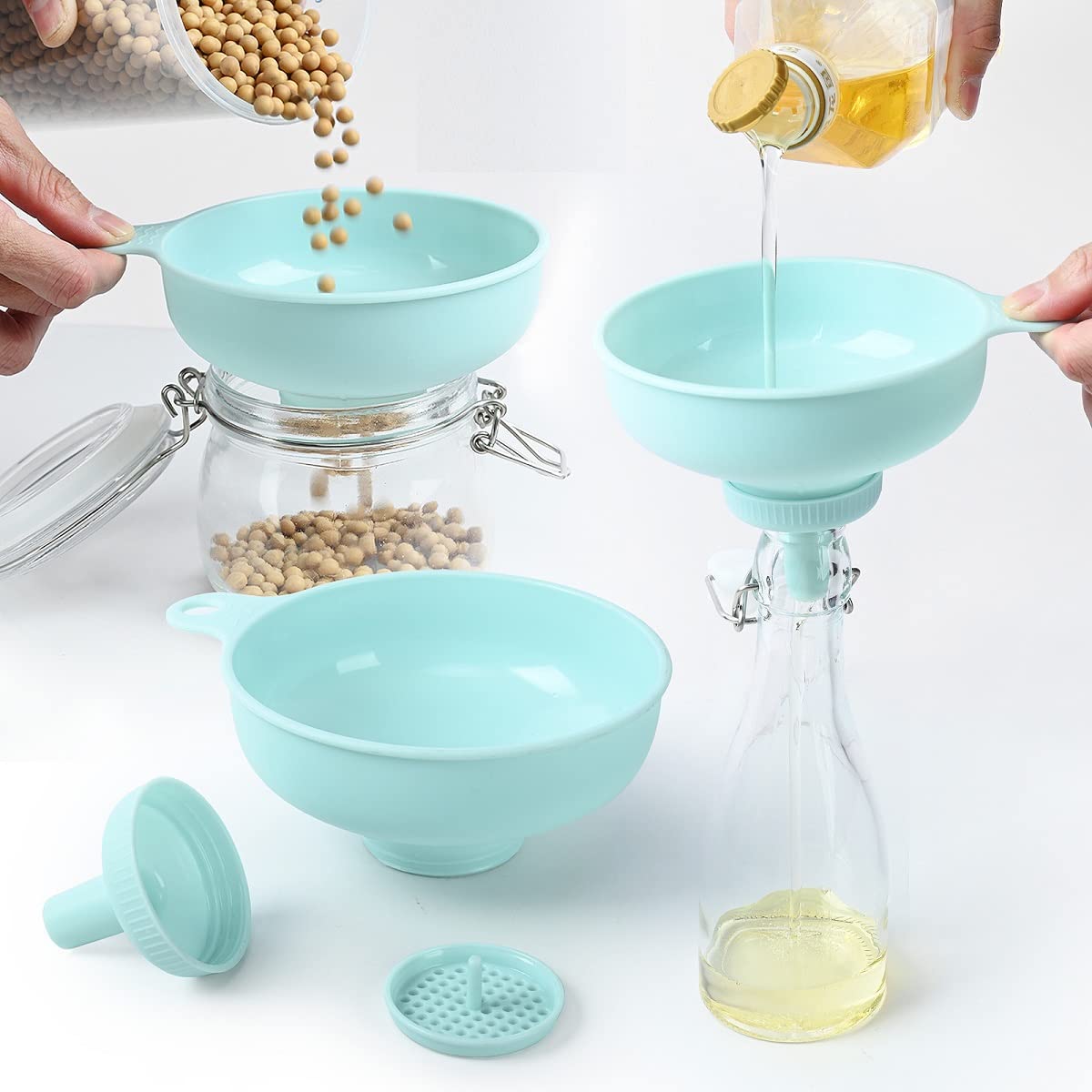 Supvox Plastic Wide Mouth Funnels for Canning and Filling | 3 in 1 Detachable Spout and Strainer Set