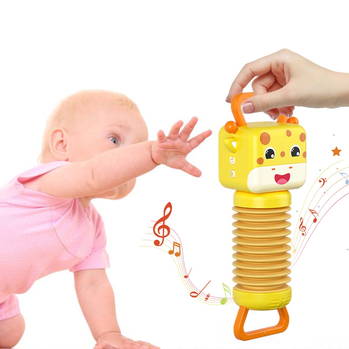 SNOWIE SOFT Baby Musical Toys Cartoon Giraffe Music Toy with Night Light Giraffe Accordion Baby Toys Sensory Toy Stroller Toy Cradle Toy Gift Toy for Baby, Accordian Baby Toy Battery Powered