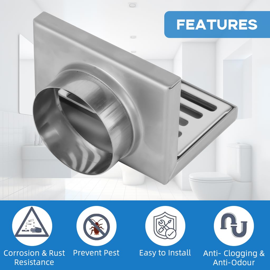 HASTHIP Stainless Steel Corner Floor Drain Cover 10 x 6.5cm for Shower and Balcony | Rust-Resistant Anti-Clog L-Shaped Design