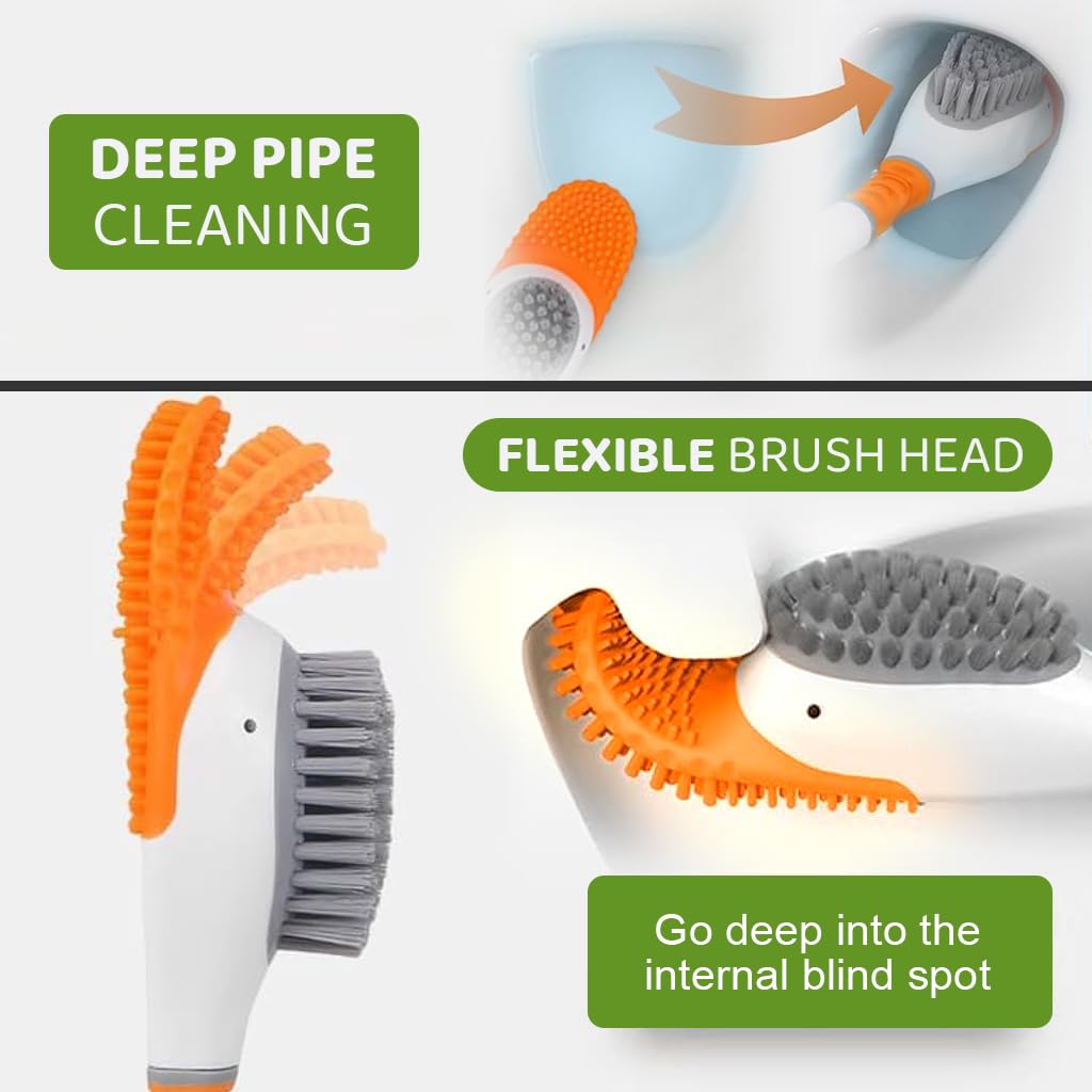 HASTHIP Diving Duck Toilet Brush for Bathroom Cleaning with 360° Flexible Silicone Head | Wall Mounted Drip Slot Holder