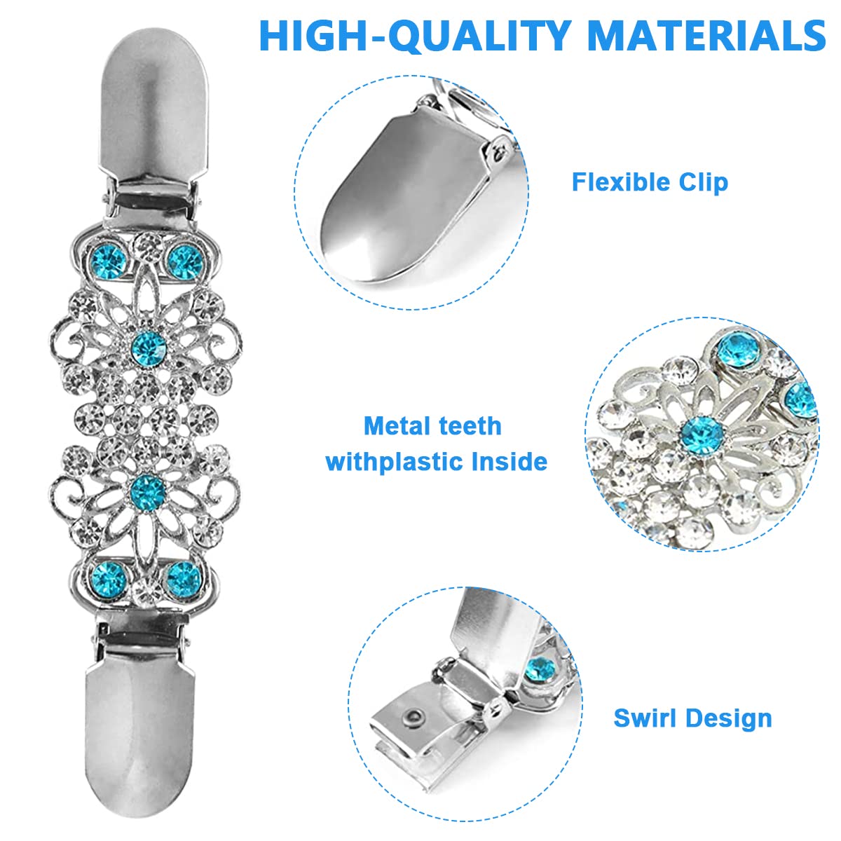 SANNIDHI Sweater Shawl Clips for Women featuring 4.3 in Alloy Retro Rhinestone Design | 4 Pcs Set